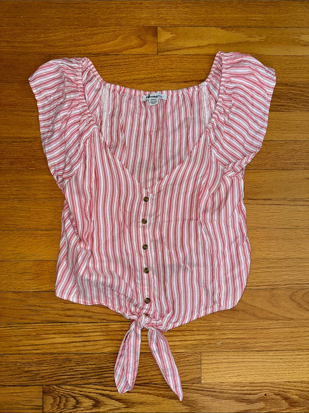 American Eagle Outfitters Pink and White Striped Tie-Front Blouse
